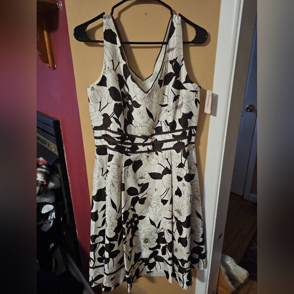 Dress Barn Dress, NWT, Off white and dark brown, Floral Size 12